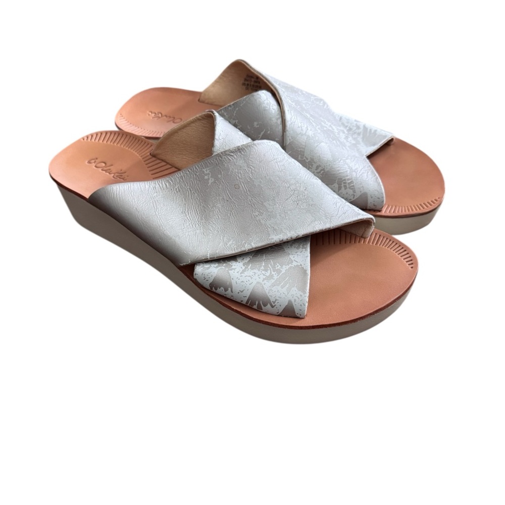 OluKai Silver Tan Onohi Slide Sandals, Size 8, Like New Sandals